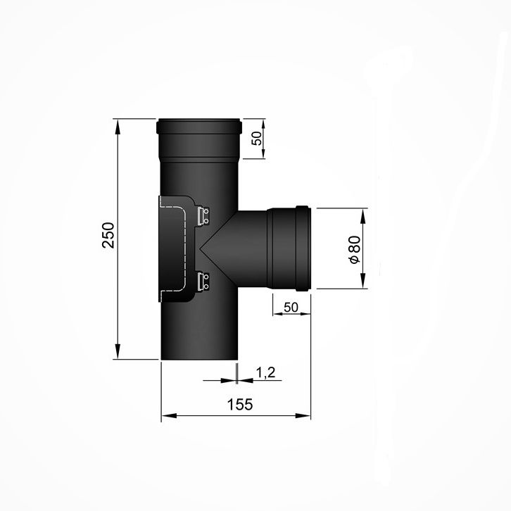 T-STYKKE 8 CM Ø MED DØR